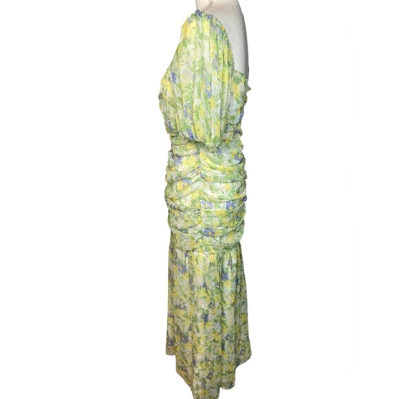 ASOS ruched puff sleeve maxi dress white base yellow blue floral print - Picture 6 of 15